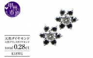 ピアス 天然 ダイヤモンド ブラックダイヤモンド 0.28ct フラワー ペア スタッド SIクラス ダブルロックキャッチ【K18WG】 P-12 （KRP）G66-1413