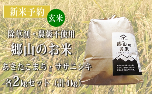 【新米予約】農薬不使用のあきたこまちとササニシキ玄米4kgセット（各2kg）「郷山のお米」（食べ比べ） 125443 - 秋田県にかほ市