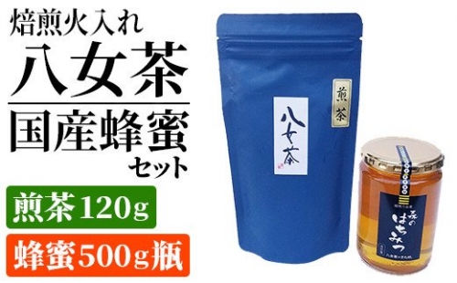 焙煎火入れ八女茶・国産蜂蜜セット(煎茶120ｇ・蜂蜜500g瓶）　BM003 126499 - 福岡県大木町