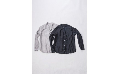 手染めシルクコットン切替シャツ サイズ3 BLACK（泥藍染）　AO039 126831 - 福岡県大木町