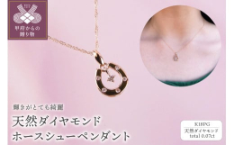 ヨーロッパでは古くからラッキーアイテムとして知られるホースシュー（馬蹄）のモチーフに天然ダイヤモンドを留めたオンオフを問わずにつけられるペンダントです。中心の一粒ダイヤモンドがゆらゆら揺れて輝きがとて