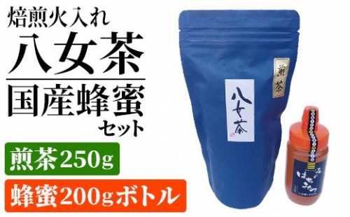 焙煎火入れ八女茶・国産蜂蜜セット(煎茶250g・蜂蜜200gボトル）　BM008