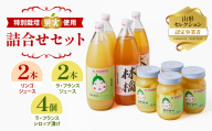 リンゴ＆ラ・フランスジュースとシロップ漬け（大）つめあわせセット 特別栽培果実使用 【山形りんご・洋梨・大江町産・鈴木果樹園 】 【025-011】