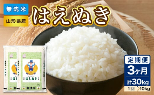 《3ヶ月定期便》【令和6年産米】 新米 山形県産 無洗米 はえぬき 10kg(5kg×2袋)×3ヶ月(計30kg)【山形県産 BG精米製法】【2024年産米】【036-T12】 1290848 - 山形県大江町