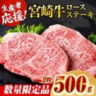 《数量限定》宮崎牛ロースステーキ 2枚 (500g)【 肉 牛 牛肉 国産 黒毛和牛 ロース ステーキ】
