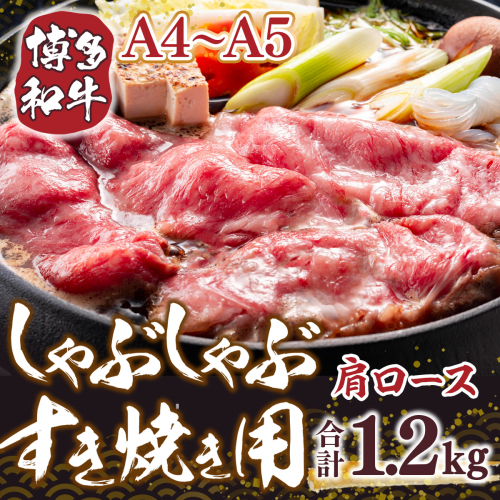 博多和牛 【A4～A5】 肩ロースしゃぶしゃぶ すき焼き 600g 2p 1.2kg [MEAT PLUS 福岡県 宇美町 um40azp010040] 牛肉 肉 和牛 牛肩ロース 牛しゃぶ 牛すき 1296845 - 福岡県宇美町