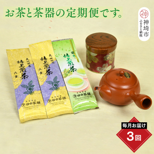【毎月お届け3回】特上煎茶八重2本と季節のお茶1本(合計100g×3本) 【佐賀県産 銘茶 嬉野茶 知覧茶 まろやか コク 香り お徳用 定期便】(H047105) 129866 - 佐賀県神埼市