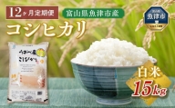15kg（5kg×3袋）×12ヶ月定期便　富山県うおづ産米コシヒカリ 白米 富山米