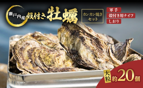 牡蠣 2026年 先行予約 かんかん焼 （ 殻付き 大つぶ牡蠣 20個） 山銀商店 瀬戸内海虫明湾産 大粒 生牡蠣 かき 魚介類 カキ かんかん焼き 軍手 ナイフ付き 加熱調理用  130857 - 岡山県瀬戸内市
