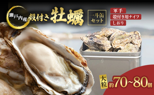 牡蠣 2026年 先行予約 殻付き牡蠣  一斗缶 （ 大つぶ 約70個～80個）  山銀商店 瀬戸内海虫明湾産 生牡蠣 かき 魚介類 カキ 軍手 ナイフ付き 加熱調理用  130860 - 岡山県瀬戸内市