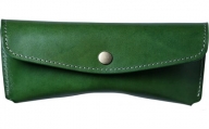 本革スナップボタンメガネケース　フィーユ(緑色)