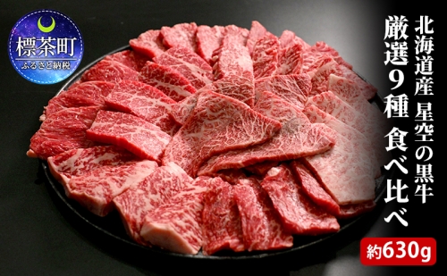 焼肉 北海道産 星空の黒牛 厳選9種 食べ比べ 約630g 牛肉 牛 お肉 バーベキュー ロース カルビ 肉 1311495 - 北海道標茶町