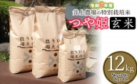 【令和6年産 先行予約】 井上農場の特別栽培米 つや姫【玄米】12kg（5kg×2袋＋2kg×1袋） K-663