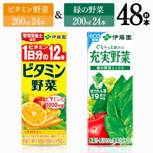 ビタミン野菜24本+緑の野菜24本（紙パック）【 伊藤園 飲料類 野菜 ビタミン野菜 緑の野菜 ジュース セット 詰め合わせ 飲みもの 】 1315122 - 宮崎県川南町