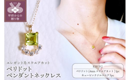 スクエアカットのペリドットをエレガントに仕上げたペンダントネックレスです。ペリドットの爽やかなグリーンの煌めきの下にはキュービックジルコニアをアーチ状にセッティングし、華やかな印象をプラスしました。ネ