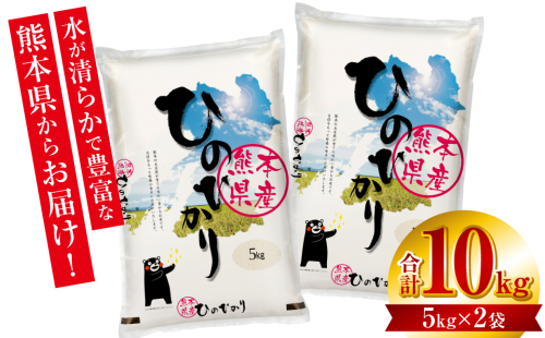 【令和6年産】  熊本県産 くまモンひのひかり 10kg （ 5kg × 2袋 ） 米 精米 白米 国産 1317583 - 熊本県八代市