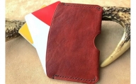 鹿革のカードケース -赤-（シンプル小さめ）革小物 レザー 定期入れ パスケース 免許証カバー[R00591]