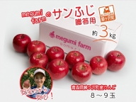 megumi farmのサンふじ 贈答用 約3kg(8～9玉)　青森県鰺ヶ沢町産りんご