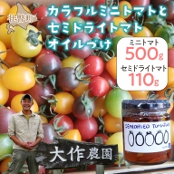 北海道壮瞥産 大作農園の「カラフルミニトマト」約500g（5種以上）とセミドライトマトオイル漬け1瓶（110g）のセット SBTR008