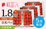 ２０９５　②５月発送　掛川産完熟いちご 紅ほっぺ 300g×6P 1.8ｋｇ (8～15粒入×6P)・ 水野農園