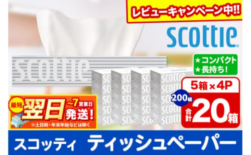 ティッシュペーパー スコッティ 200組 20箱(5箱×4パック) ティッシュ 秋田市オリジナル【レビューキャンペーン中】