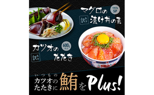 KYF114　訳あり 海鮮「カツオのたたき600g以上」＋訳アリ「マグロ漬丼の素80g×5食」かつおのタタキ まぐろのセット 訳アリ 不揃い 規格外 傷 鰹 鮪 個食パック 惣菜 そうざい 順次出荷中 緊急支援品〈高知県共通返礼品〉 134028 - 高知県芸西村