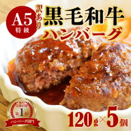 [訳あり]黒毛和牛 ハンバーグ 5個 A5ランク 手作り 120g×5個 手ごね 精肉店 お肉屋さん 肉ソムリエ お取り寄せ グルメ 自宅用 プチ贅沢 夕ご飯 メイン 洋食 肉料理 肉 牛肉 焼くだけ