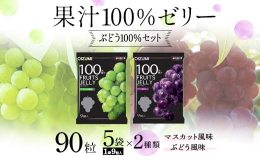 こんにゃく不使用の果汁100%ゼリーです。ブドウ好きのための葡萄味とシャインマスカット味の定番セットです。甘みのなかに酸味がほどよい濃厚なぶどう味と爽やかな甘さが広がるみずみずしいマスカット味。さらに