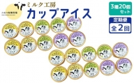 【定期便：全2回】ニセコ高橋牧場ミルク工房カップアイス3種20個セット【03129】