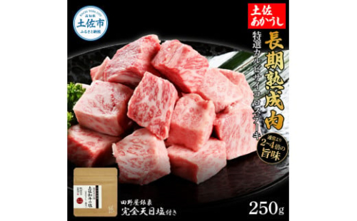 特選 カルビサイコロステーキ 土佐あかうし 長期熟成肉 250g 田野屋銀象 完全天日塩付き 1350472 - 高知県土佐市