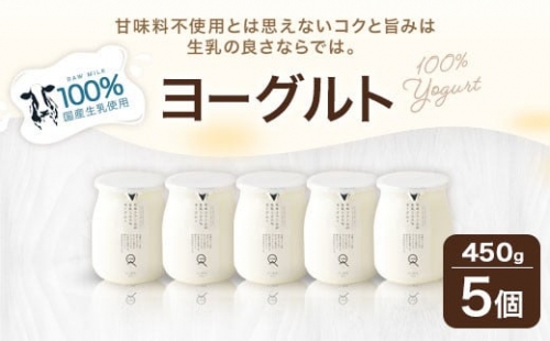 石坂ファーム の 生乳 100％ ヨーグルト 450g×5個 合計2.25kg 甘味料不使用 デザート 乳製品 1350651 - 熊本県益城町