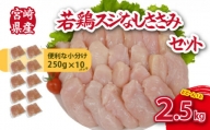 【手間いらず！】宮崎県産若鶏スジなしささみ2.5kgセット（250g×10P 国産 鶏肉 若鶏 ササミ 大容量 冷凍）