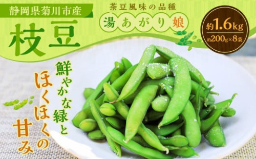 枝豆 湯あがり娘 約1.6kg （約200g×8袋） 【2026年6月下旬～7月下旬まで順次発送予定】｜ 野菜 豆 えだまめ おつまみ おやつ 旬 旬の野菜 旬の食材 国産 小分け 個包装 静岡 静岡県産 静岡県 菊川市 1352342 - 静岡県菊川市