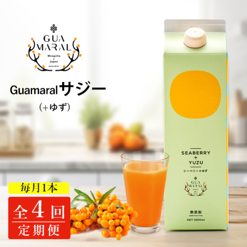 【定期便4カ月】サジー グアマラルサジー＋ゆず 1000ml　毎月1本4カ月コース｜ サジージュース 定期便 サジー シーベリー 沙棘 グアマラル 健康ドリンク ドリンク ジュース 健康 美容 栄養 果汁 鉄分補給 栄養補給 健康食品  贈答 贈り物 プレゼント ギフト 茨城県 古河市 送料無料 _DX24 1352669 - 茨城県古河市