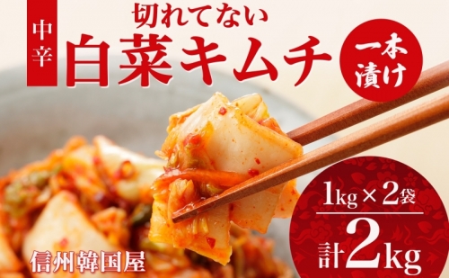 長野県  切れてない 白菜 キムチ 一本漬け 中辛 2kg 白菜キムチ 国産 発酵 漬物 ご飯のお供 おかず おつまみ キムチ鍋 豚キムチ ギフト 韓国 キムフーズ 信州 送料無料 上田 1353207 - 長野県上田市