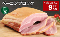 【1ヶ月毎5回定期便】 ベーコンブロック 計約9kg（約1.8kg×5回） ベーコン ブロック 豚肉