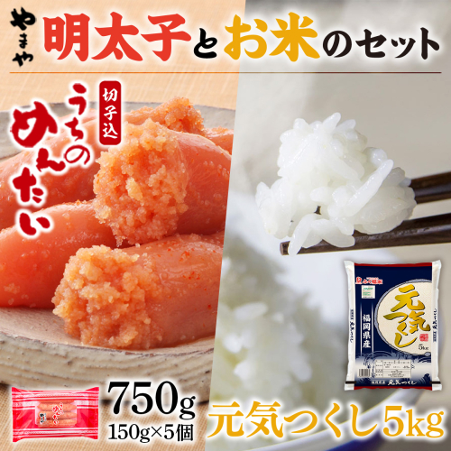 やまやのご家庭用明太切子750gとお米（元気つくし）５kgのセット　AZ051 135712 - 福岡県篠栗町