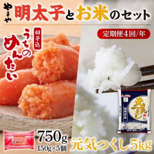 【定期便4回/年】やまやのご家庭用明太切子750gとお米（元気つくし）５kgのセット　AZ054 135715 - 福岡県篠栗町