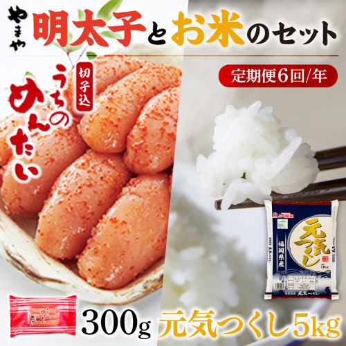 【定期便6回/年】やまやのご家庭用明太切子300gとお米（元気つくし）５kgのセット　AZ058 135719 - 福岡県篠栗町