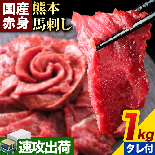 馬刺し 赤身 馬刺し 1kg【純 国産 熊本 肥育】 たっぷり タレ付き 生食用 冷凍《1-5営業日以内に出荷予定(土日祝除く)》送料無料 国産 絶品 馬肉 肉 ギフト 1360209 - 熊本県長洲町