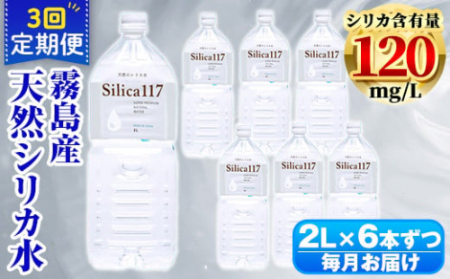 K-134-C 《定期便：3回》Silica117 2Lペットボトル×6本ずつ(計18本/36L)【シャディ】霧島市 水 シリカ シリカ水 シリカウォーター ミネラルウォーター ミネラル成分 飲料水 天然水 軟水 温泉水 ペットボトル 定期便 1360274 - 鹿児島県霧島市