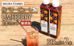 京丹波町と連携した返礼品です。梅ベリーピューレ UMEBERRY 315ml×2本セットです。UMEUMEに丹波産ブルーベリーを配合したコクのあるピューレ。水や炭酸で割って召し上がっていただくことは勿