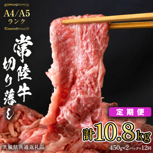 常陸牛 切り落とし 900g (450g×2袋) × 12回 定期便 牛肉 国産牛 和牛 切落し お肉 A4ランク A5ランク ブランド牛 切り落し すき焼き 小分け 冷凍 【 12ヶ月 定期便 】（茨城県共通返礼品） [CD017sa] 1364570 - 茨城県桜川市