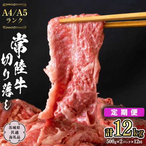 常陸牛 切り落とし 1kg 定期便 牛肉 国産牛 和牛 切落し お肉 A4ランク A5ランク ブランド牛 切り落し すき焼き 小分け 冷凍 【 12ヶ月 定期便 】（茨城県共通返礼品） [CD017sa] 1364570 - 茨城県桜川市