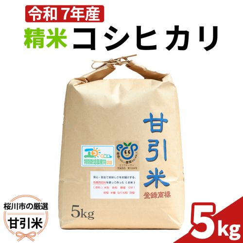 令和7年産 桜川市の 厳選甘引米 コシヒカリ 精米 5kg 桜川市産 コシヒカリ こしひかり 米 こめ コメ 茨城県 いばらき 有機肥料 [BA004sa] 1364885 - 茨城県桜川市