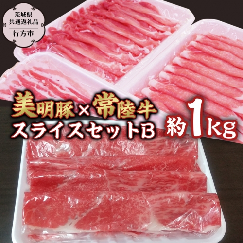 美明豚×常陸牛スライス約1kgセットB 【茨城県共通返礼品/行方市】 ブランド豚 しゃぶしゃぶ SPF 豚肉 モモ [DS004sa] 1364977 - 茨城県桜川市