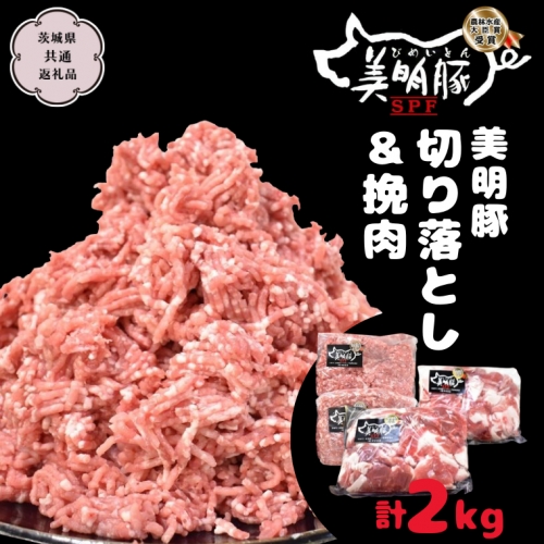 美明豚 切り落とし 1kg & 挽肉 1kg　計 2kg【茨城県共通返礼品 行方市】 豚肉 国産 銘柄 お手頃 グルメ 茨城県 料理 [CV003sa] 1365013 - 茨城県桜川市