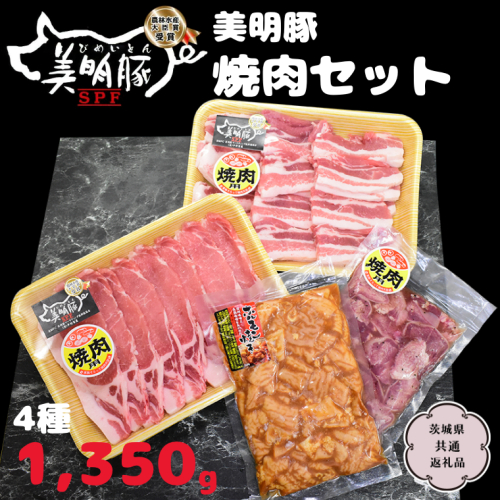 美明豚 焼肉セット 4種1350g【茨城県共通返礼品 行方市】 豚肉 国産 銘柄 お手頃グルメ 茨城県 料理 イベント バーベキュー 小分け [CV004sa] 1365014 - 茨城県桜川市