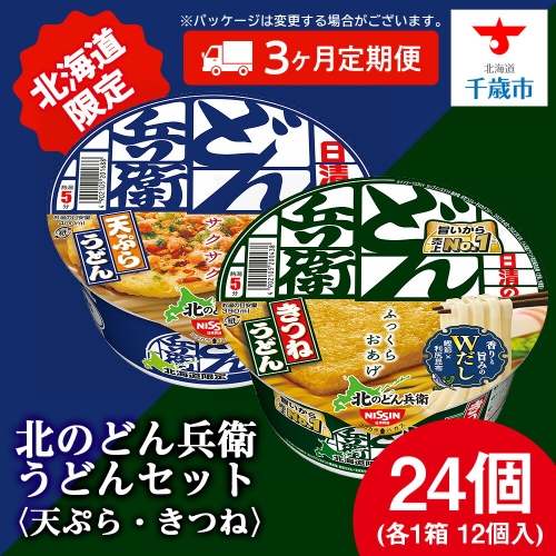 【定期便3カ月】日清　北のどん兵衛　うどんセット＜天ぷら・きつね＞各1箱・合計2箱 天ぷら てんぷら うどん きつね カップ麺 即席めん 即席麺 どん兵衛 千歳 ケース 食べ比べ 1367320 - 北海道千歳市