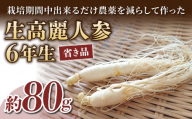 【長野県東御市産】栽培期間中出来るだけ農薬を減らして作った国産生高麗人参 6年生 約80ｇ（省き品）（2024年9月下旬〜10月頃お届け予定）